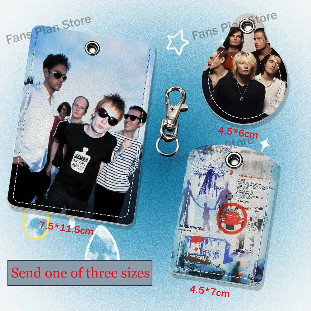 Band R-Radiohead PU Leather Card Holder Keychain Key Ring Door Lock Access Tag ID Access Card Air Tag Case Keychain Card
