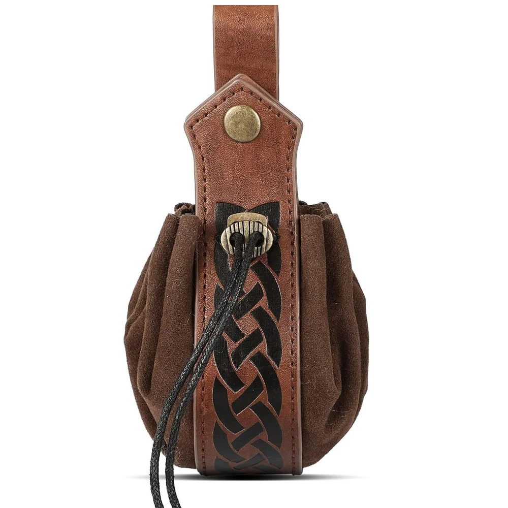 3pcs Medieval Viking Leather Belt Vintage Drawstring Waist Pouches and Headgear Suitable for LARP Renaissance Festivals - view 5
