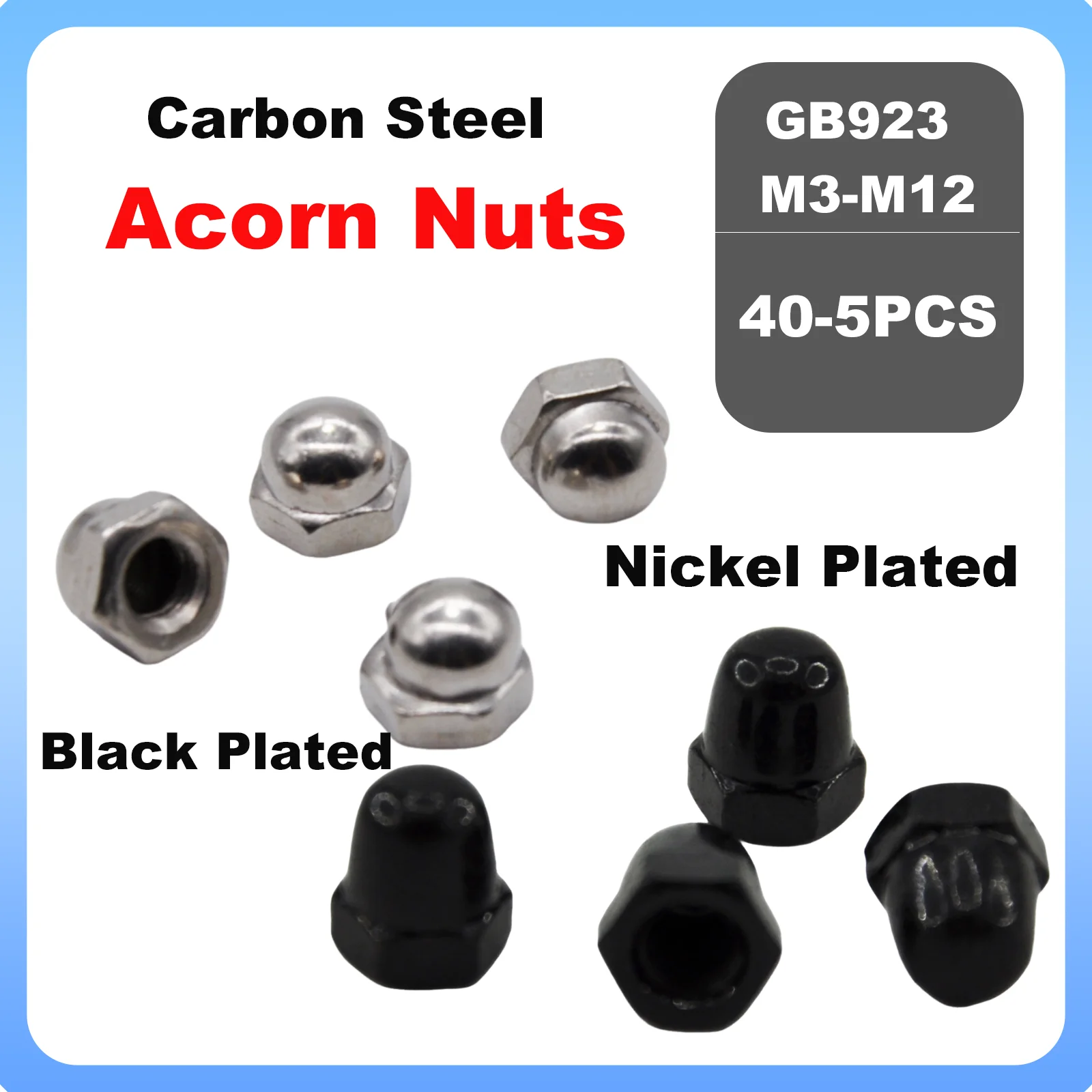 5-40pcs M3 M4 M6 M8 M10 M12 GB923 Black Zinc/Nickel Plating Carbon Steel Acorn Nuts Hexagon Decorative Cover Semi Dome Nut Bolt
