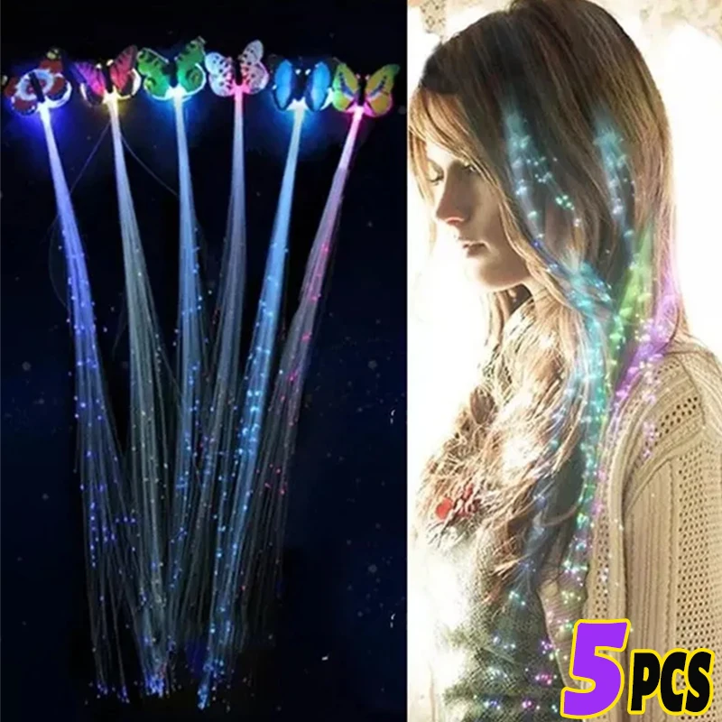 LED Glowing Flash Wigs Hair Braided Clip Hairpin Butterfly Luminous Dance Hairpin Clip Halloween Party Bar Christmas Decoration