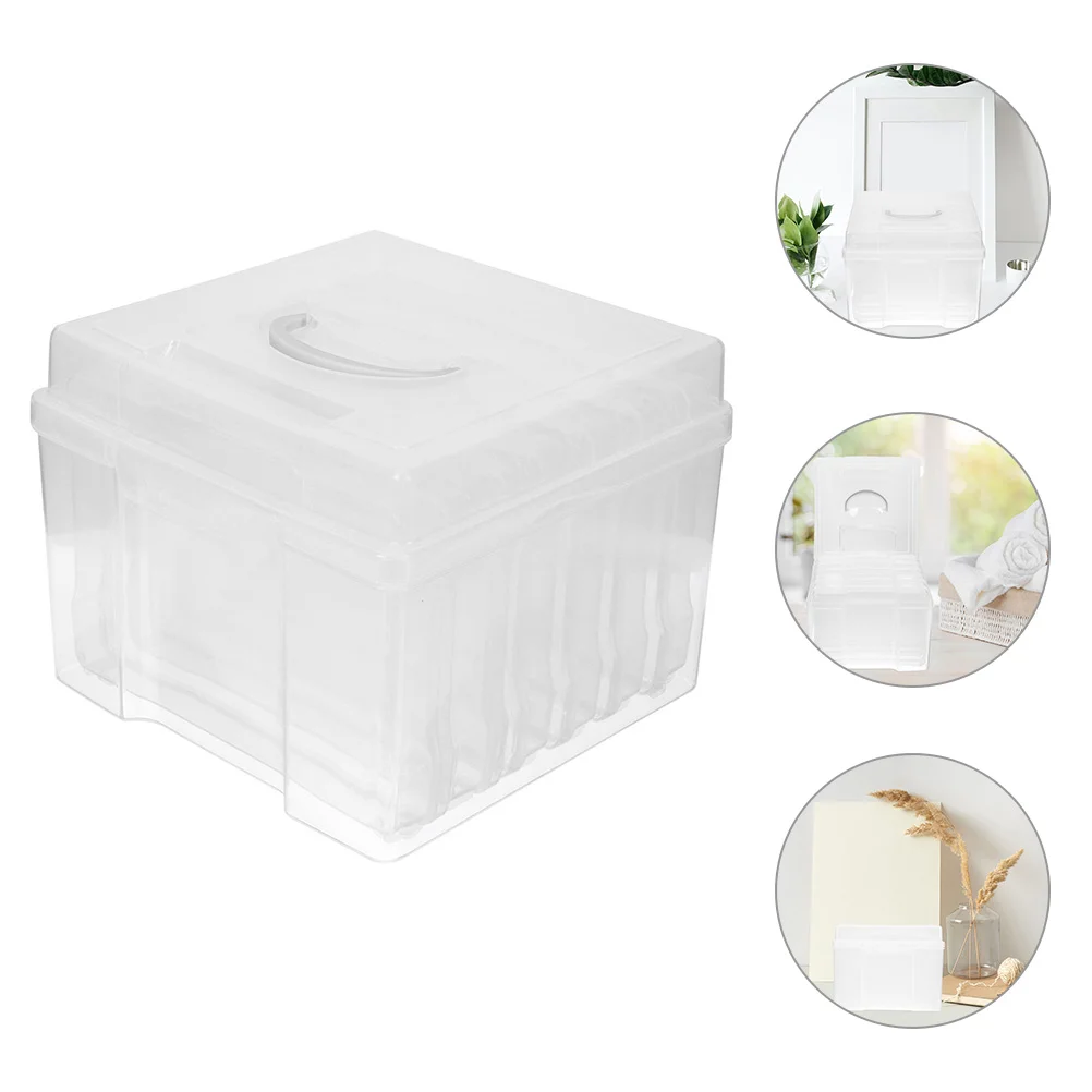 Photo Storage Box with Lids Stackable Bins Basket Foldable Craft Containers Keeper Organizer Postcard