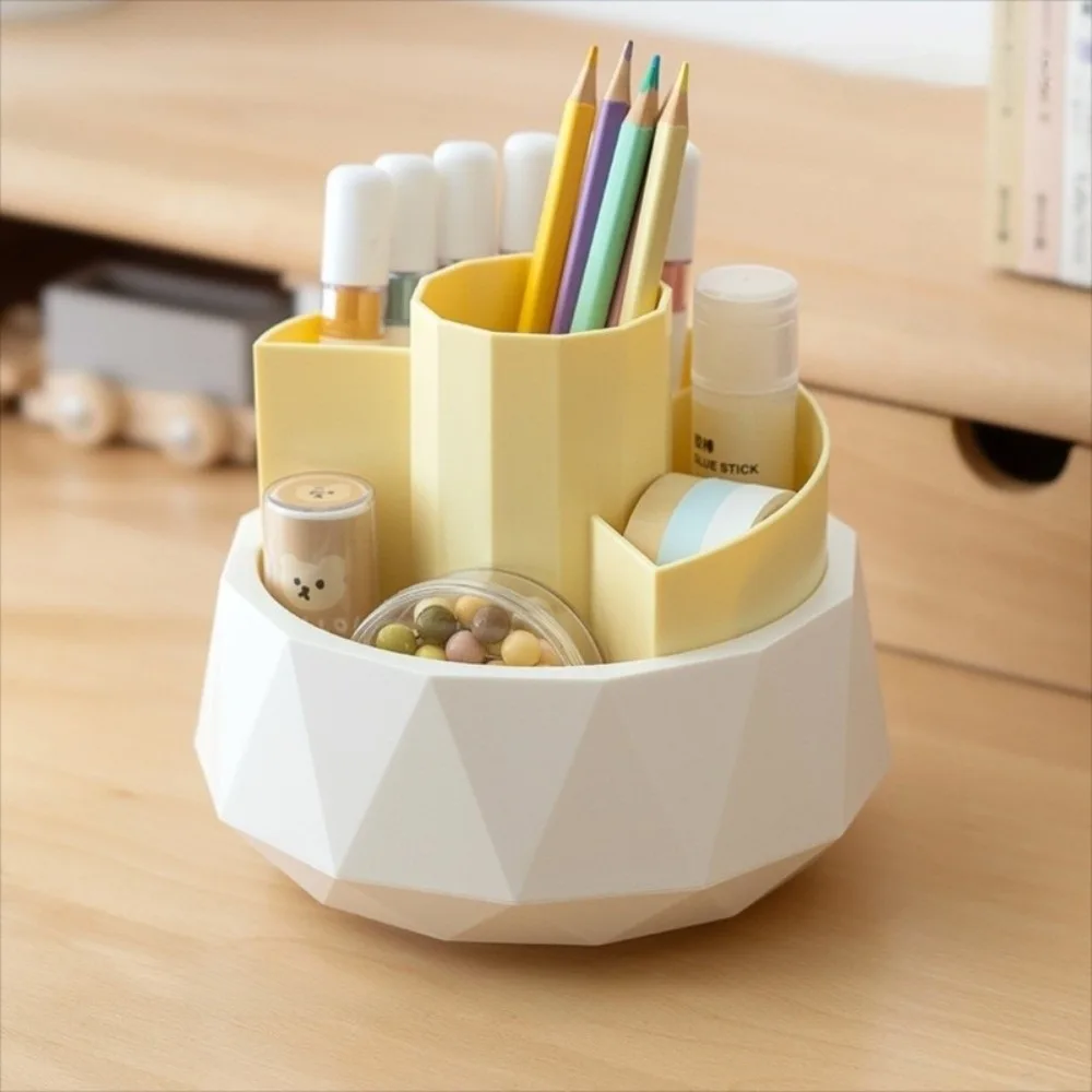 

4-Grid 360° Rotating Pen Holder Large Capacity Pen Stand Pencil Storage Box Dust-proof Stationery Makeup Brush Organizer