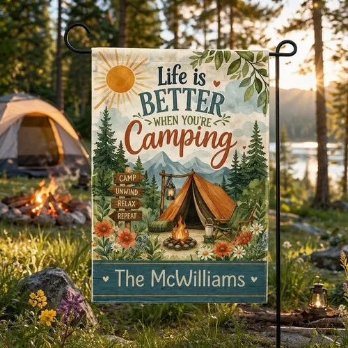Personalized Camping Flag, Custom Campsite Sign, Camper Gift, RV Campsite Gift, XXQ
