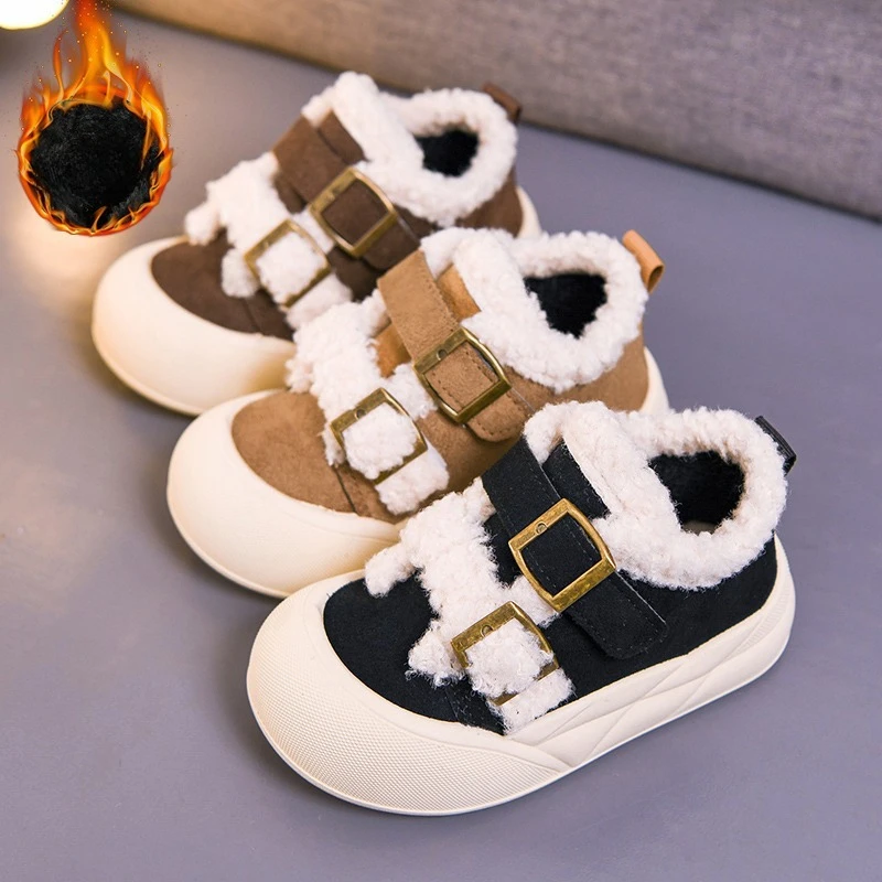 Children Flats Suede Soft Bottom Kids Casual Shoes Warm Retro 2025 Winter New Girls Flat Shoes Round Toes Versatile Korean Style