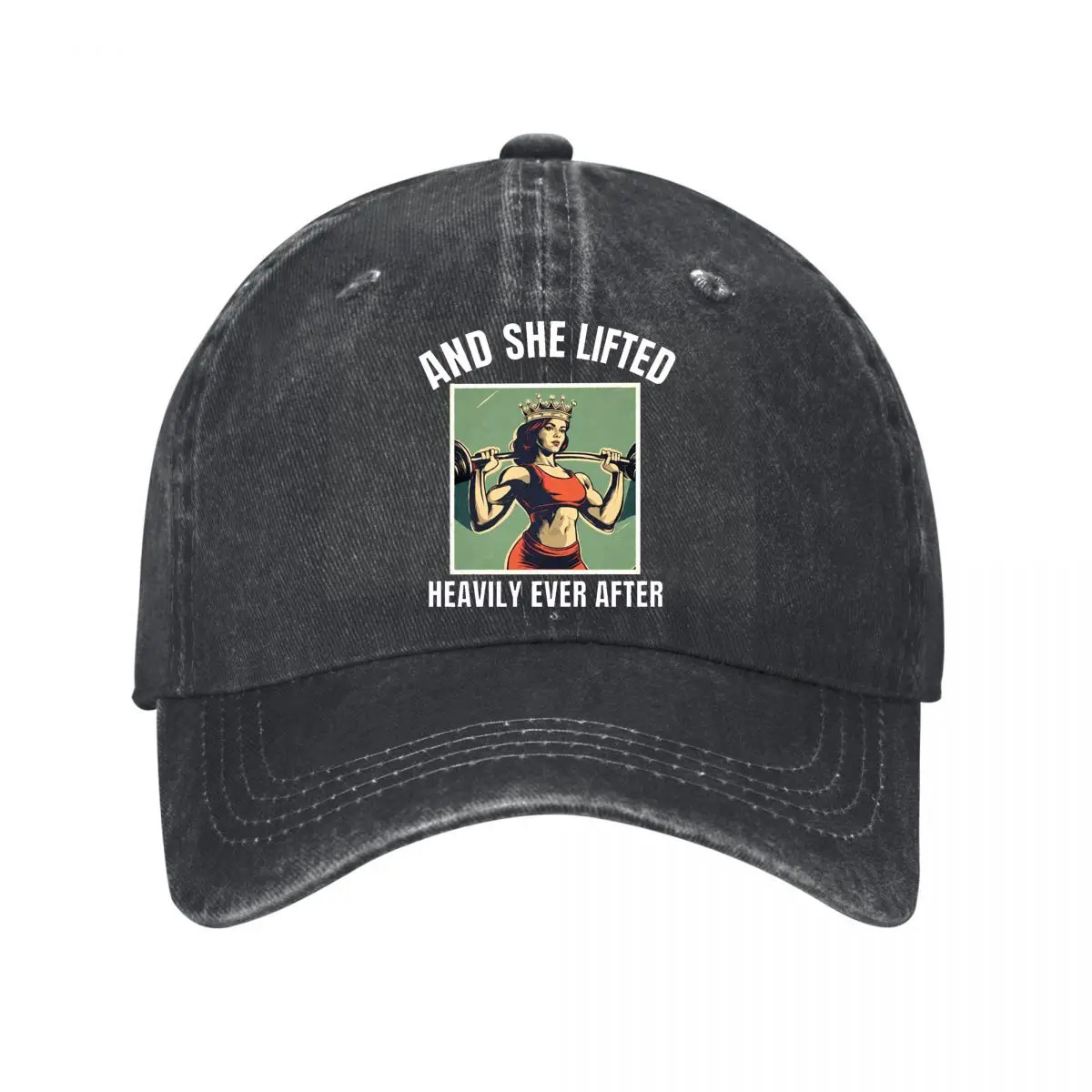 Crowned Strongwoman Lifting Heavy Barbell Fitness Illustration New Vintage Washed Cotton Baseball Cap Sun Hats