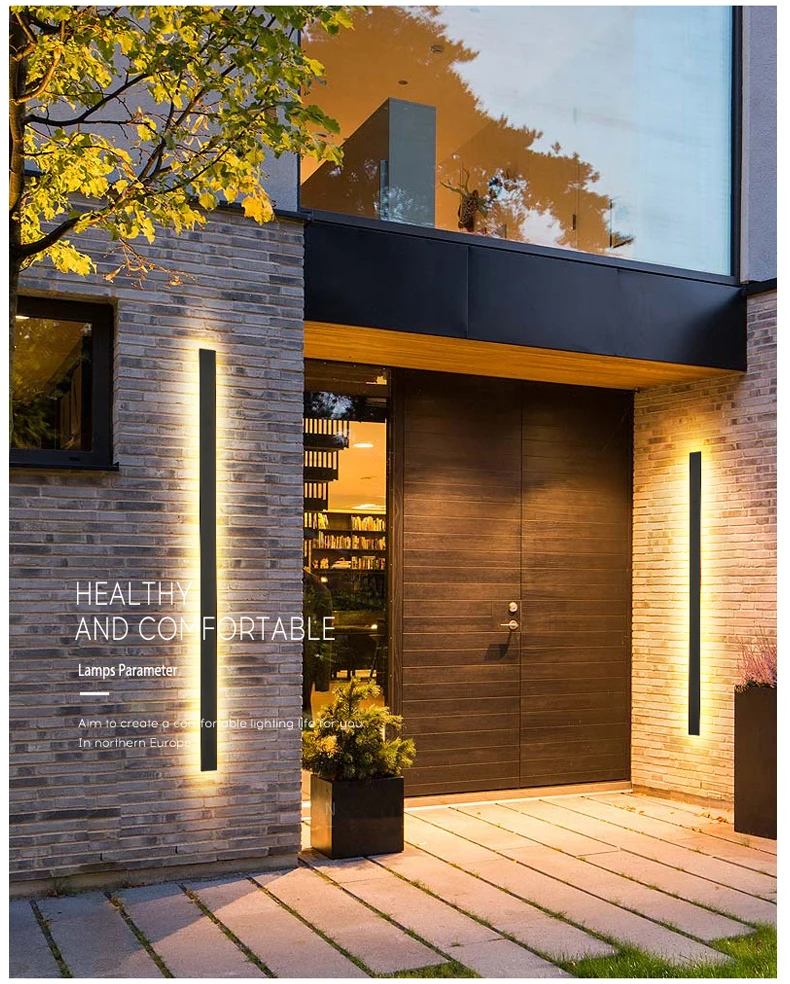 IP65 Waterproof Long LED Wall Lamp 110V 220V Outdoor Garden Villa Porch Indoor Decor Lighting Exterior Wall Sconce