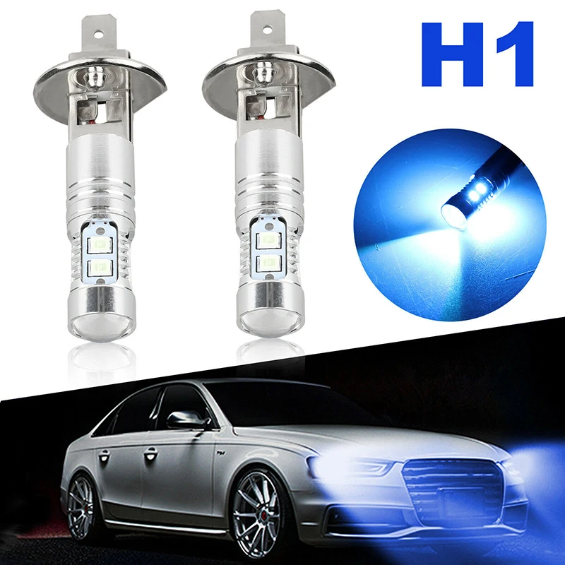 

2Pcs H1 LED Auto Headlight Bulbs 8000K 100W Ice Blue Super Bright Car Fog Lights