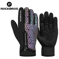 ROCKBROS Winter Bicycle Gloves Reflection Touch Screen Thermal Fleece Skiing Bike Gloves Men Women Windproof Warm Cycling Gloves