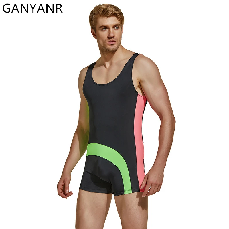 GANYANR Leotard Body Man Sports Set Tracksuit Boxing Wrestling Singlet Sportswear Sweatsuit Fitness Suit Training Power Lifting
