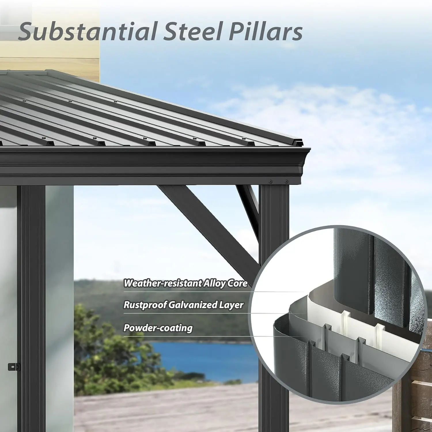 Domi 10' x 14' Lean to Hardtop Gazebo Wall Mounted Patio Gazebo Pergola, Customized view 5