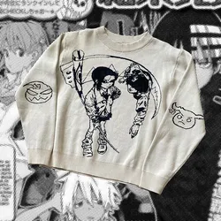 Harajuku Cartoon Soul Eater knit sweater print Women Sweaters Vintage O Neck Female Pullovers Cotton Knitted Autumn Streetwear