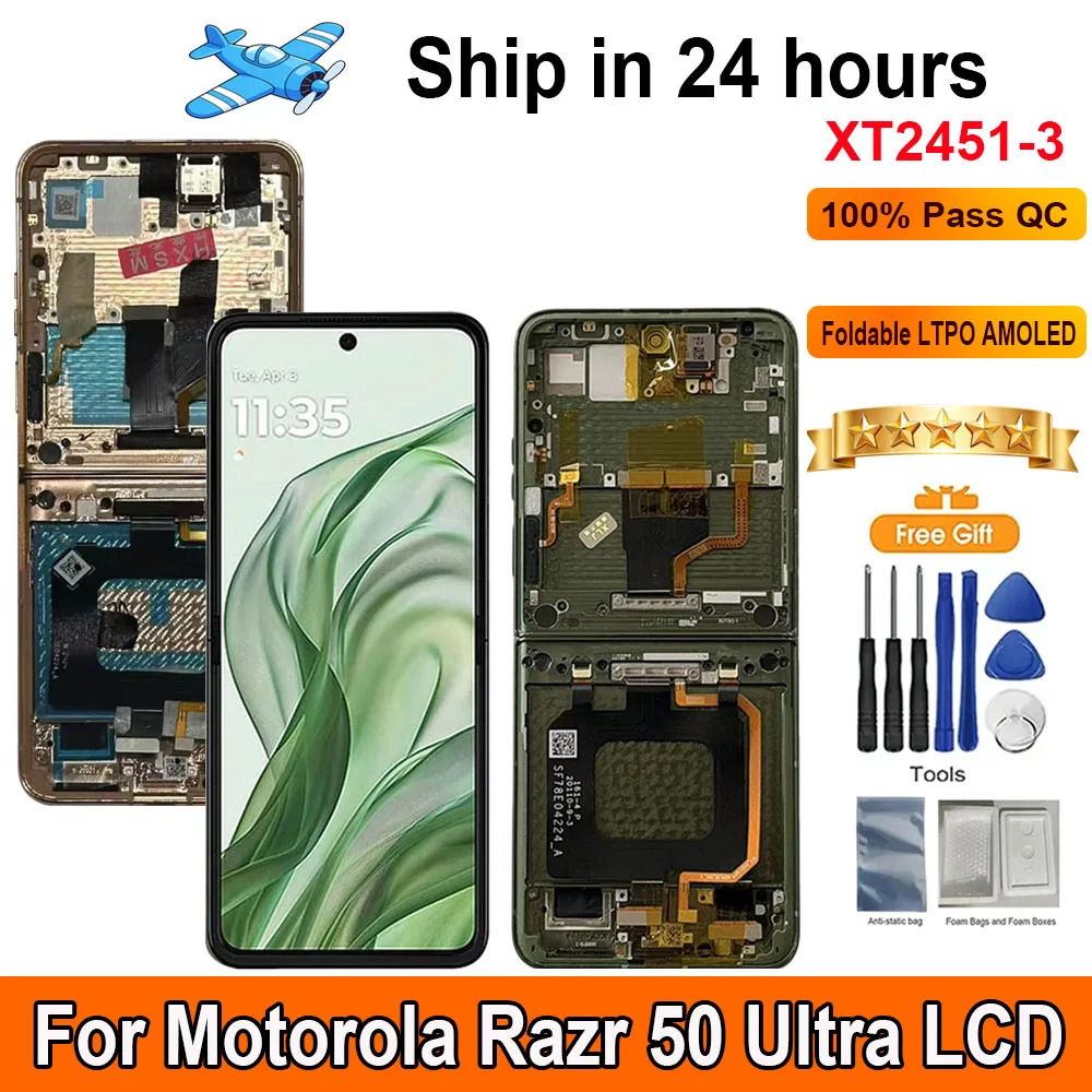 

6.9”Foldable LTPO AMOLED For Motorola Razr 50 Ultra LCD Display Touch Panel Digitizer Assembly Replacement With Frame XT2451-3