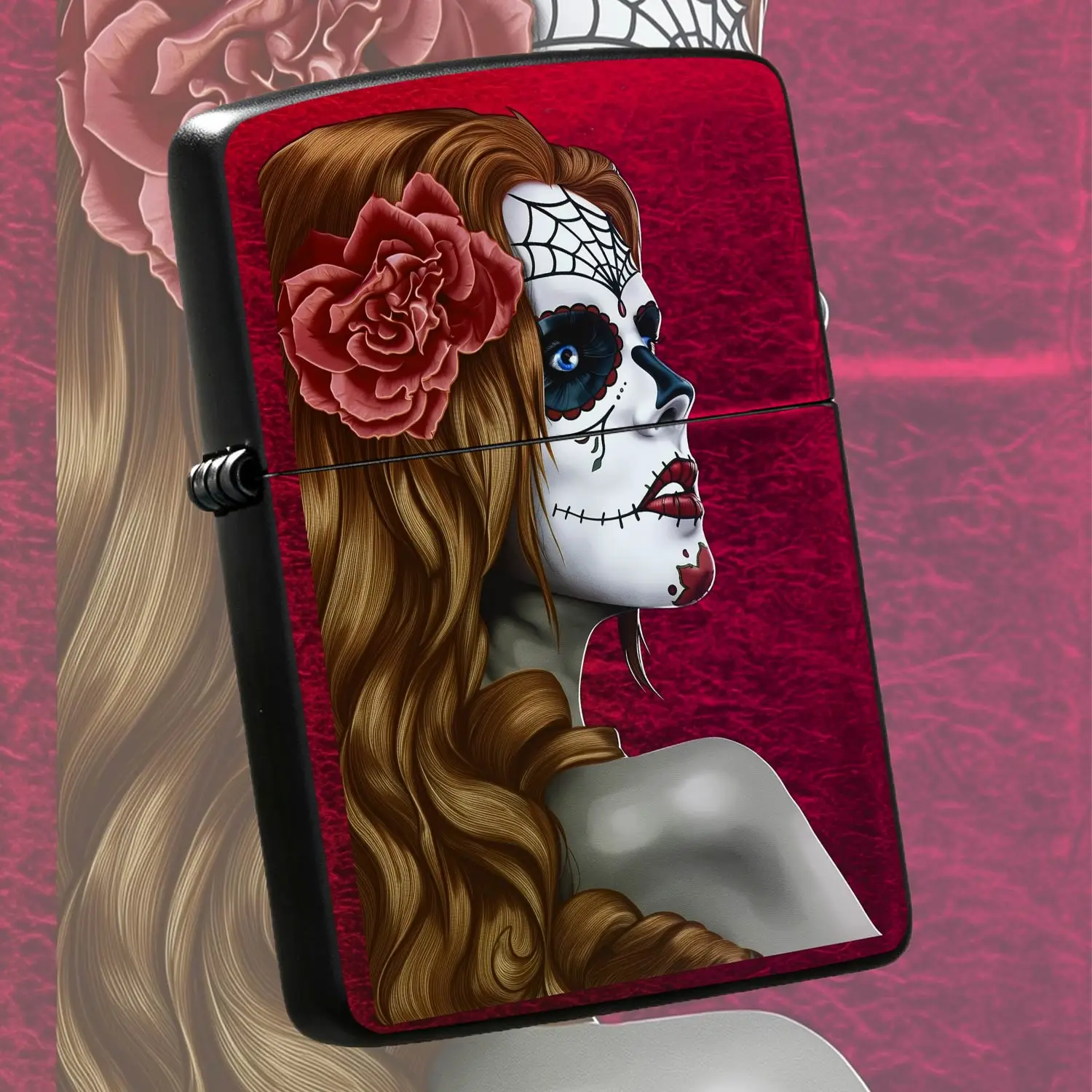 Day Of The Dead Lady Pattern Lighter, Exquisite Art Sugar Skull Rose Design Portable Lighter, Perfect For Daily Use Gatherings Festival Gifting, Stylish Practical Accessory For Carrying Anywhere Toyour Unique Taste A Humorous And Interestin