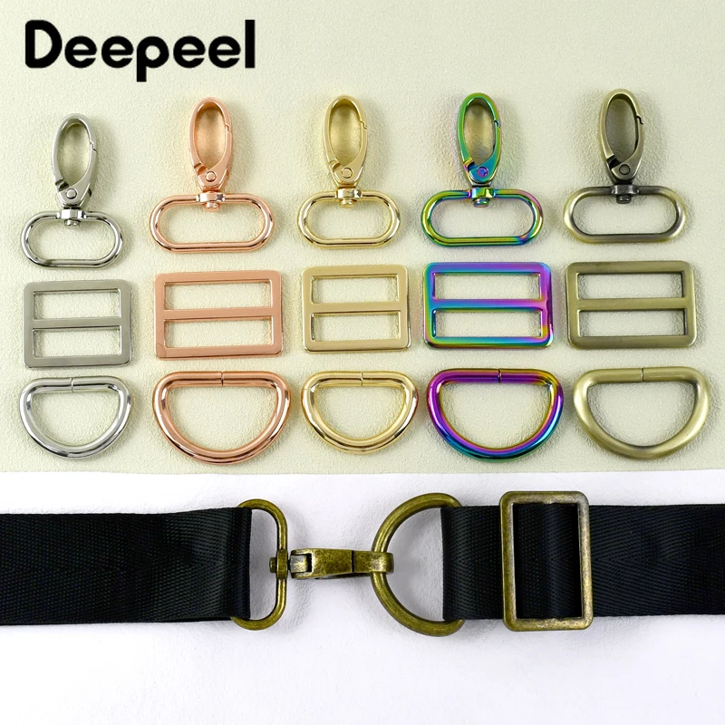 5Sets Deepeel 16-38mm Metal Buckles D Ring Lobster Buckle Bag Strap Webbing Adjust Carabiner Clasp DIY Hardware Accessories