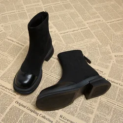 2024 New Vintage Winter Women Ankle Boots Fashion Back Zippers Short Booties Designer Square Low Heel Botas De Mujer Winter