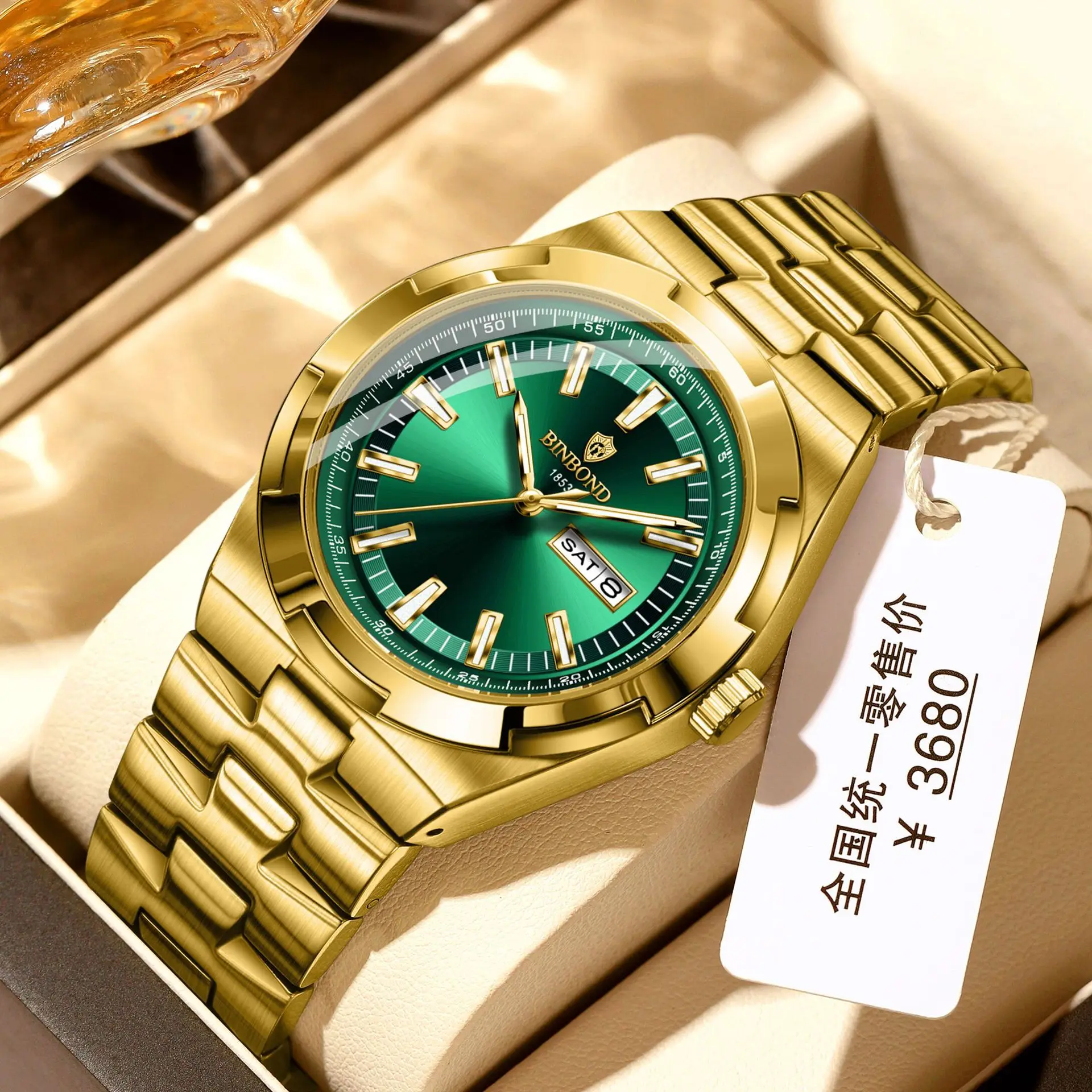 BINBONGD Business Men's Watch High-End Steel Strip Luminous Calendar Waterproof Fashion Quartz Clock for Students And Males