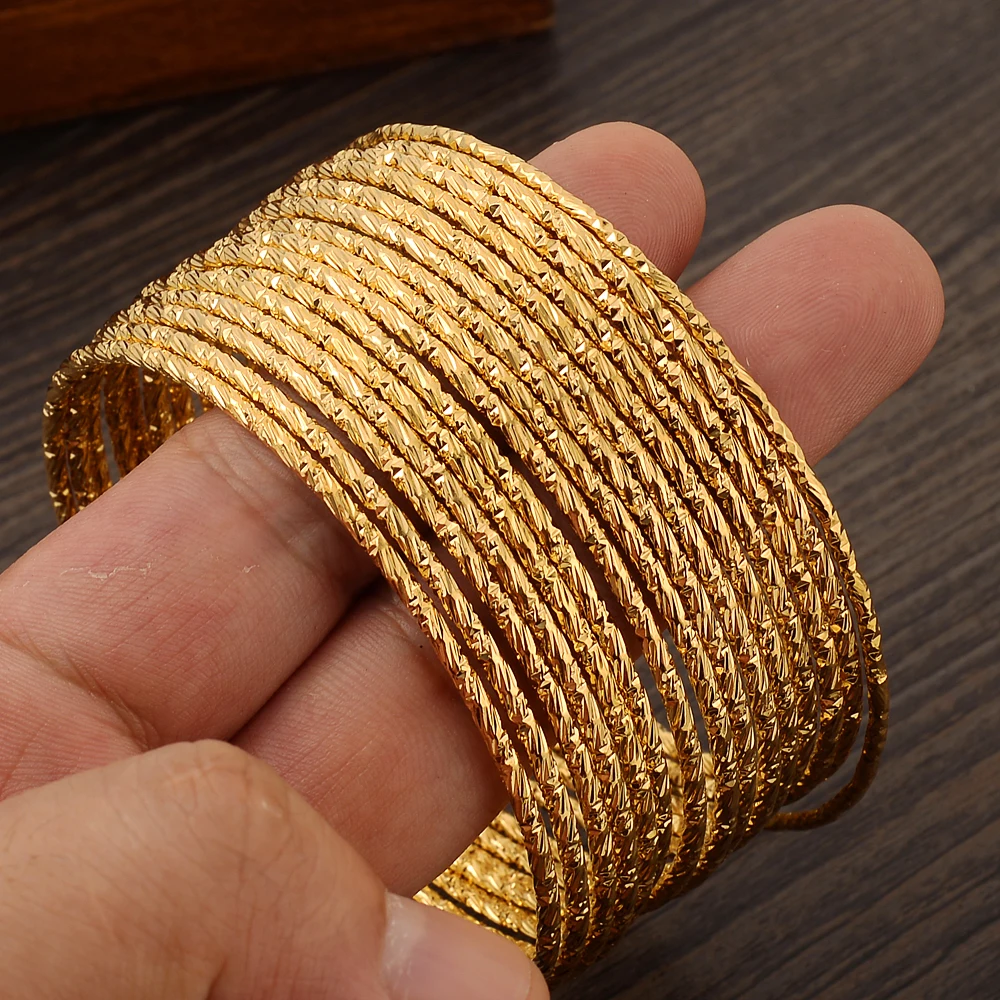 15PCS Gold Plated Bangles Ethiopian Africa Fashion Gold Color Bangles For Women African Bride Wedding Bracelet Jewelry Gifts