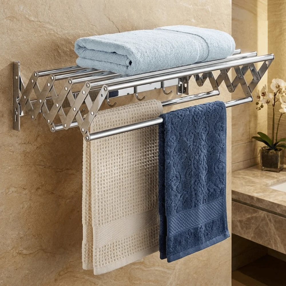 

Настенная складная сушилка для белья из нержавеющей стали, устойчивая к ржавчине, экономит место, большая вместимость, с крючками