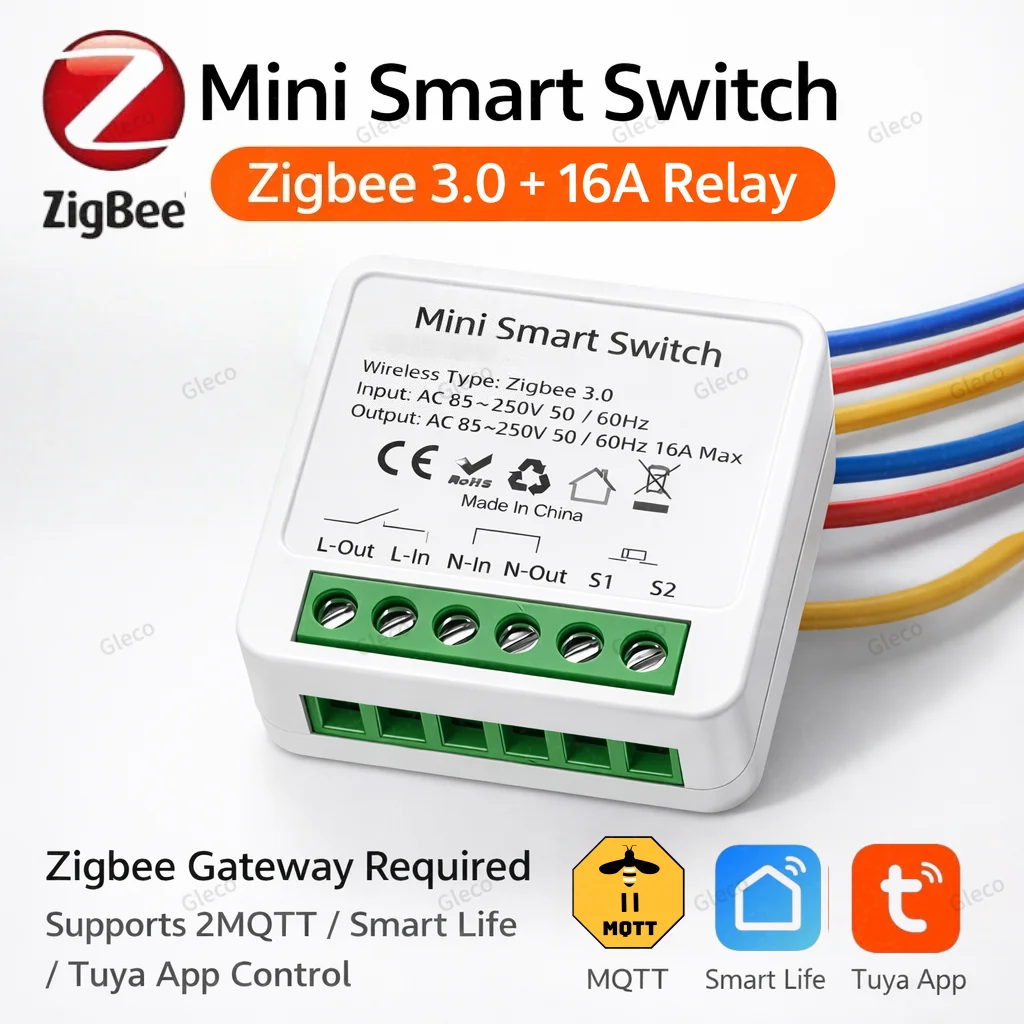 Tuya Zigbee 3.0 16A Smart Mini Switch Module DIY 2 Way Control 1/2CH Smart Home Relay Automation Breaker For Alexa Google Home