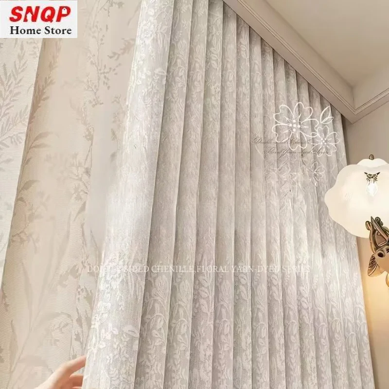 Custom Size Blackout Luxury French Double-sided Chenille High-quality Embossed Jacquard Curtains for Living Dining Room Bedroom