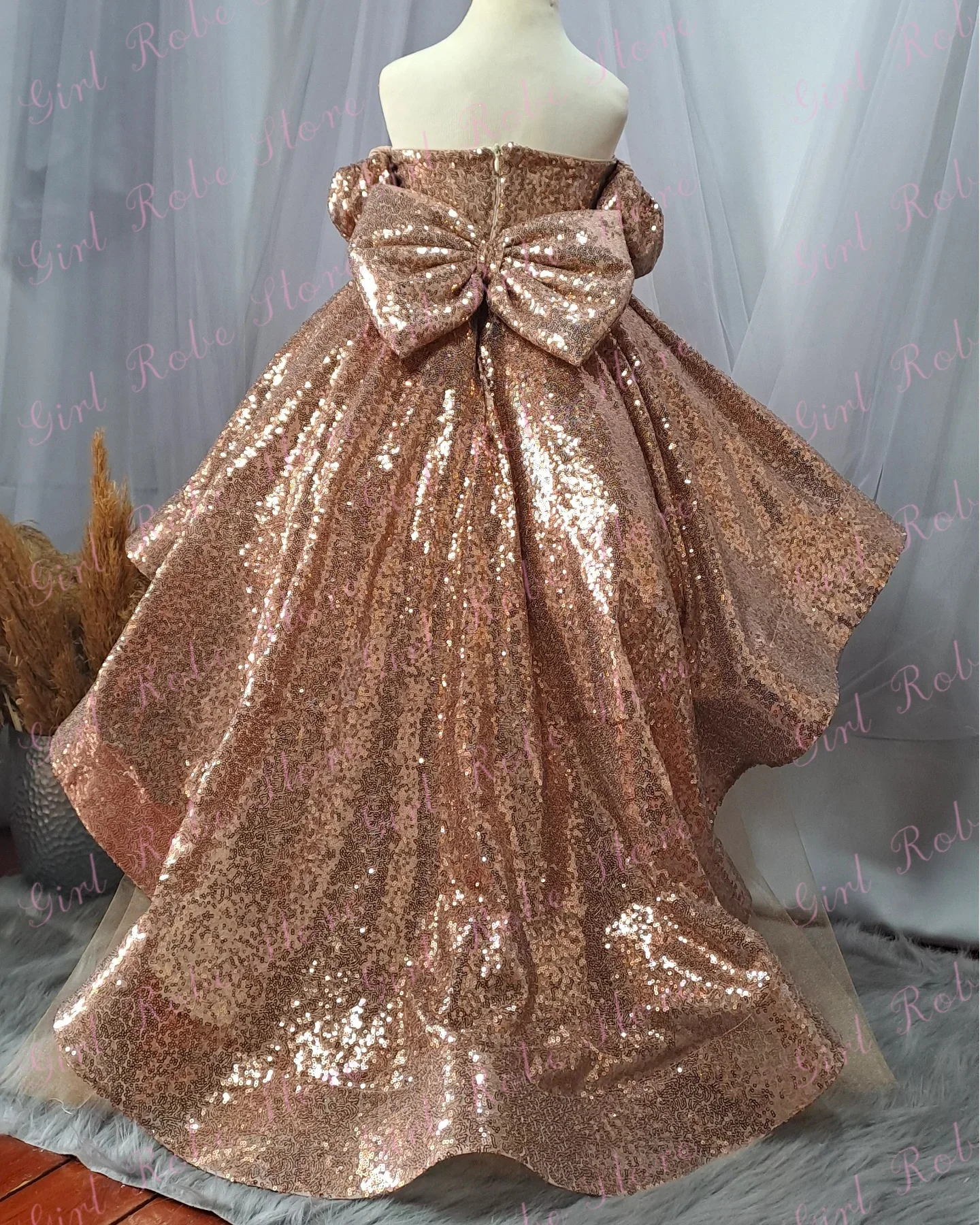 Luxurious Gold Flower Girl Dress For Wedding Sequins Princess Pageant Gown Birthday Evening Party Formal Events Dress Customized