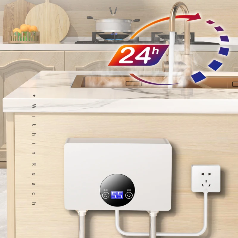 5500W Energy Efficient LED Temperature Display Instant Electric Water Heater for Kitchen Sink Hotels Cars