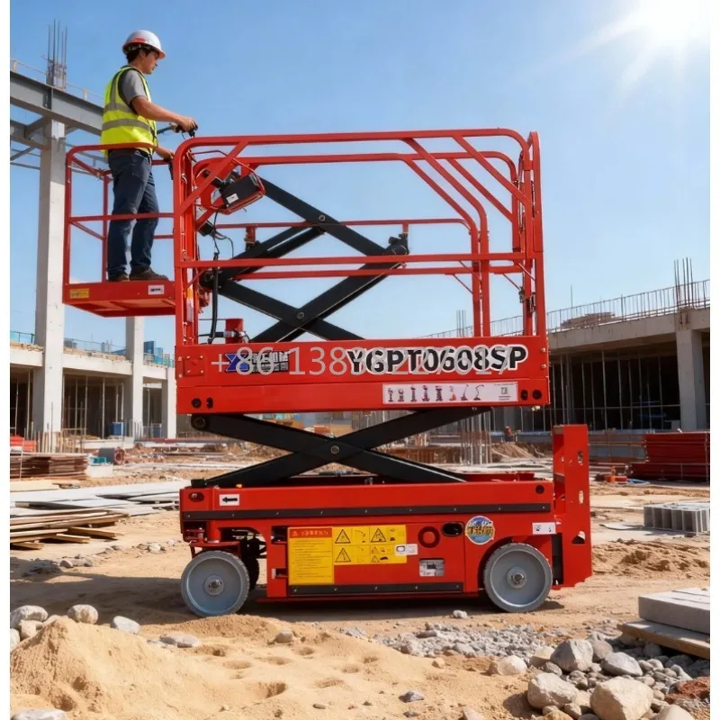 Plataforma Elevadora de Tijera Hidráulica Autopropulsada Eléctrica Móvil con Neumáticos de Goma Sólida de 8m, 10m, 12m, 14m a Buen Precio