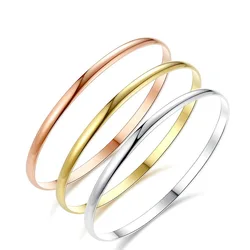 1Pc Gold Plated Stainless Steel Bangle for Women Girls Minimalist Couples Simple Jewelry Birthday Gifts