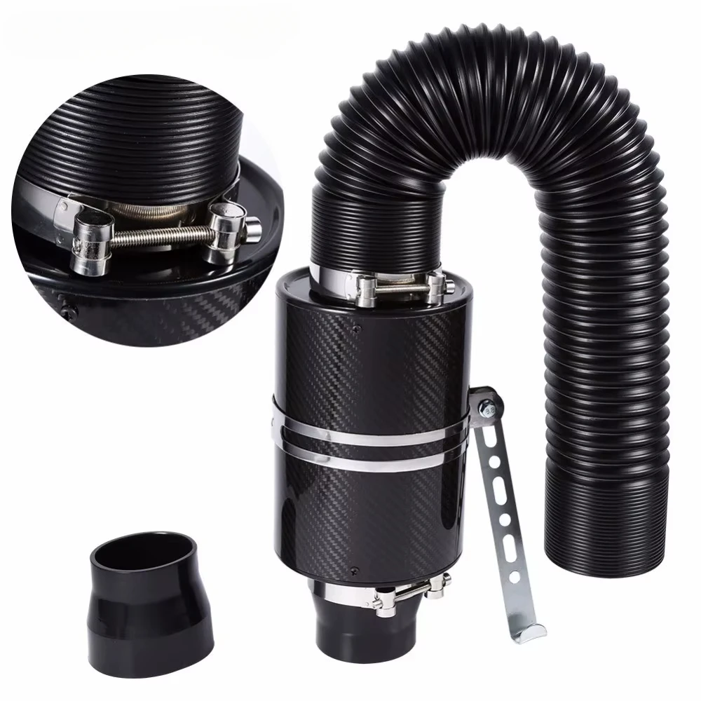 

76mm Car Universal Racing Carbon Fiber High Flow Cold Air Filter System Intake Induction Pipe Hose Kit Air Intake Kit