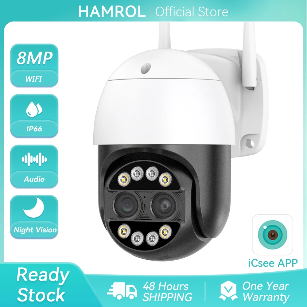 

8MP PTZ WIFI Camera Dual-Lens 8X Zoom Two-Way Audio Waterproof Outdoor Security Surveillance Wireless IP Camera ICsee App ONVIF