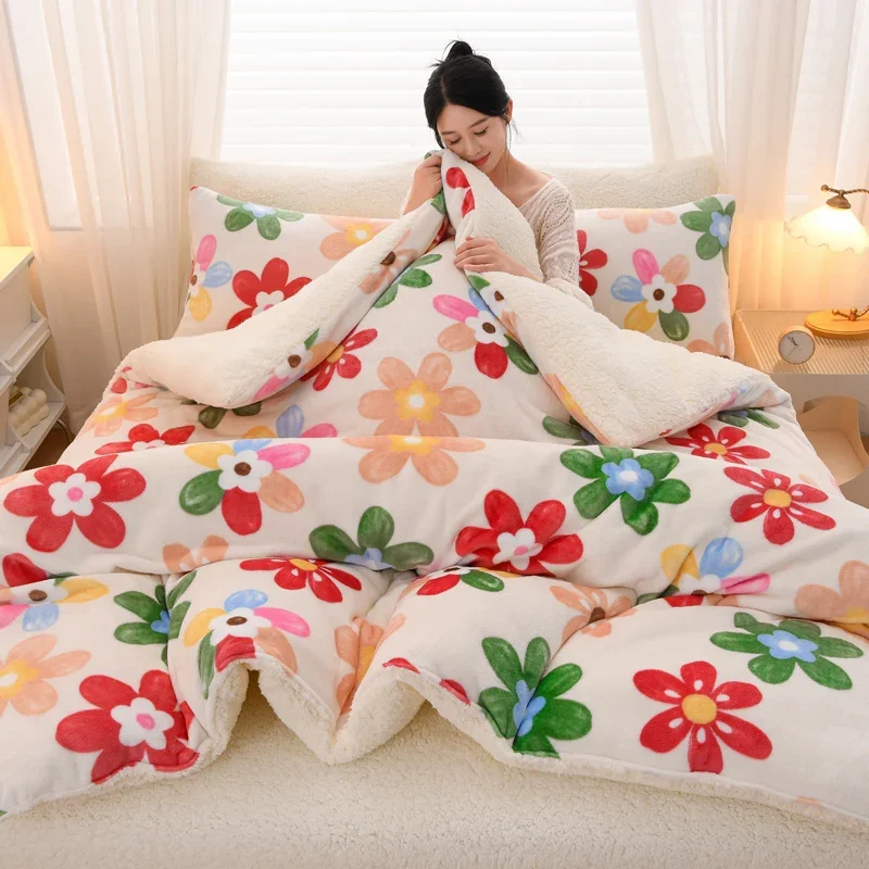 New Super Thick Keep Warm Autumn Winter Blanket Lambswool Thicken Warmth Bed Blankets Milk Velvet Soft Fluffy Duvet Comforter