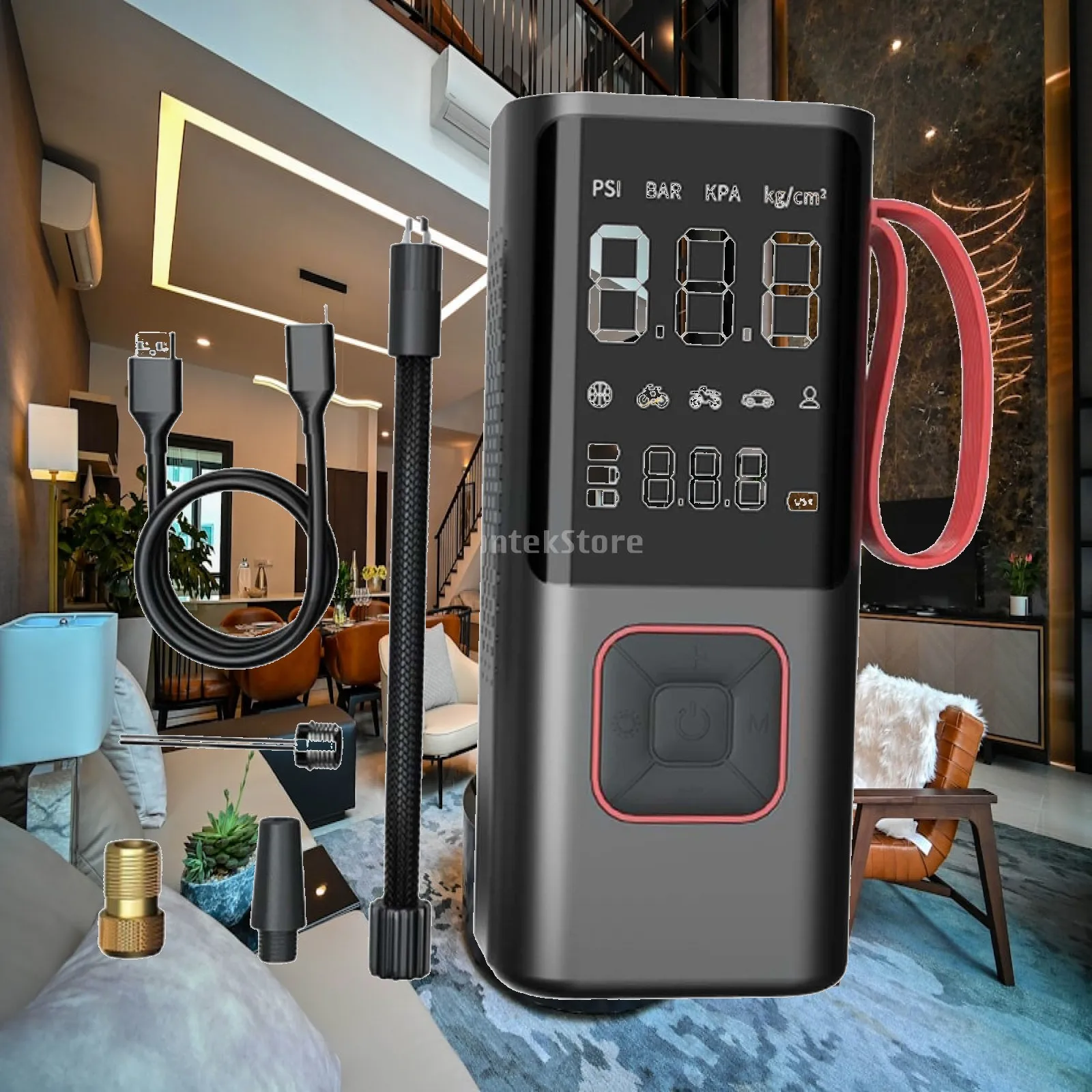 Air Compressor LED Light Portable 5V DC with Inflation Hose Tire Inflator Accessories Auto Pump for Bike Car Ball Motor Men