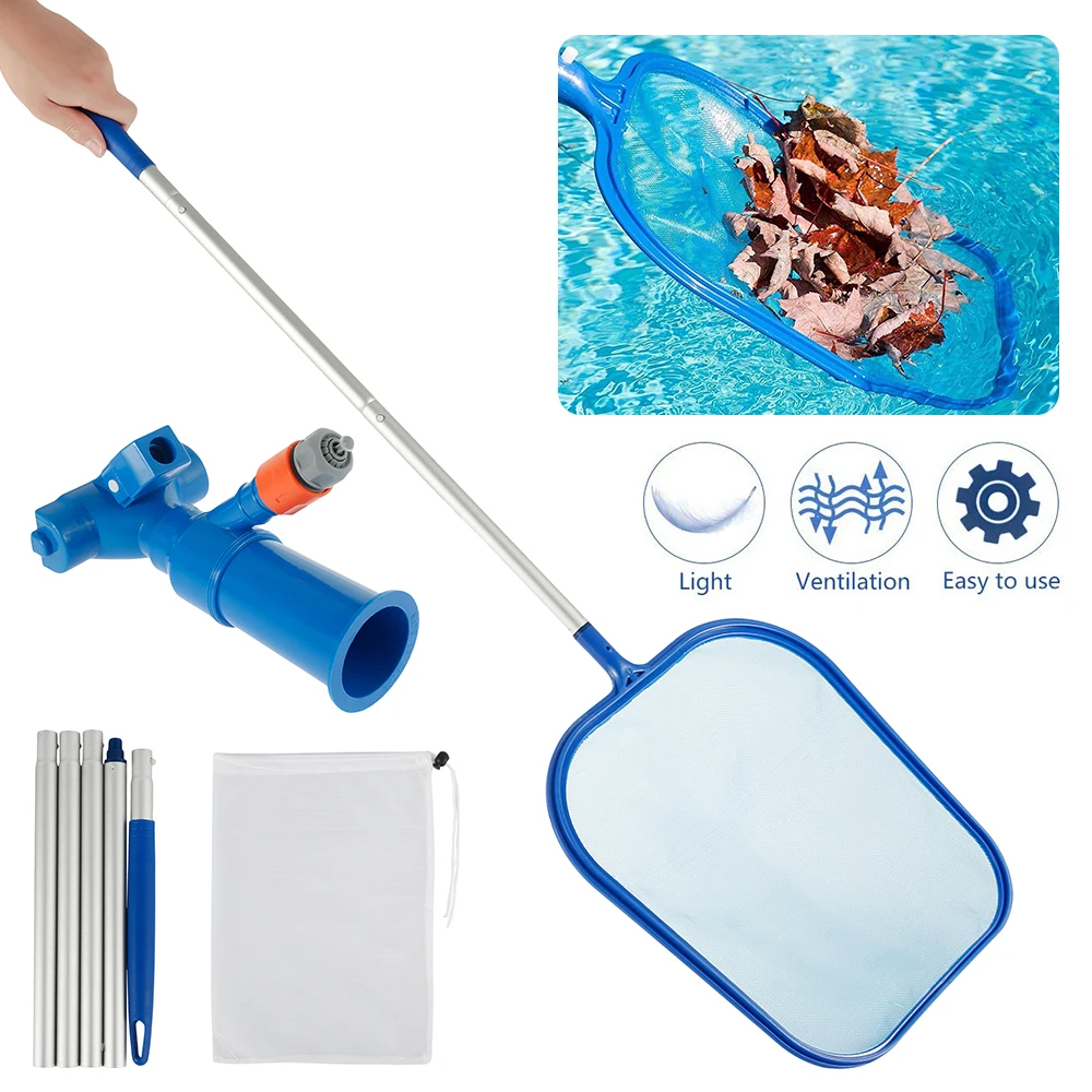 Kit de limpieza de piscinas, Kit de aspiradora de chorro de piscina con red para espumadera de piscina, postes desmontables, juego de mantenimiento de piscinas para natación en el suelo