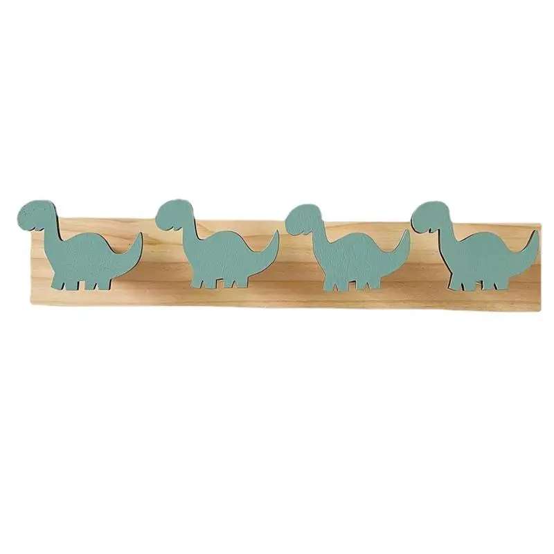 Dinosaur Hooks For Kids Room Wooden Dinosaur Wall-Mount Coat Hooks Hat Rack Door Hanger 4 Cute Animal Hooks For Playroom Decor