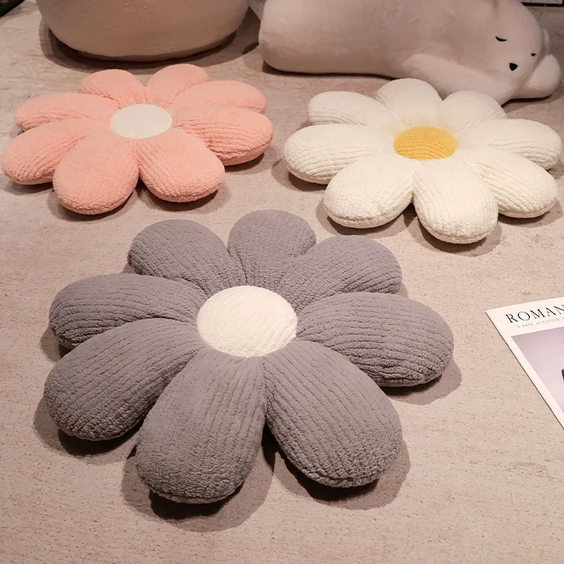 Almofada de assento de girassol de pelúcia listrada 50/60cm travesseiro de planta de pelúcia 8 pétalas núcleos coloridos sofá cadeira piso interno decoração de pelúcia