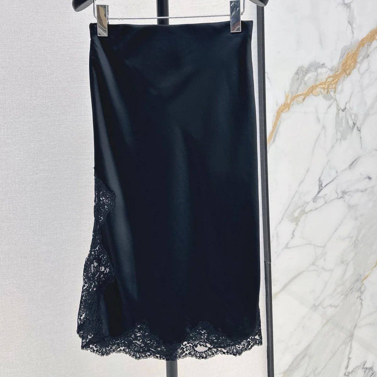 High Quality Women Elegant Straight Midi Skirt Lace Trim Side Split Fashion Casual Mid Skirt lyt2672828
