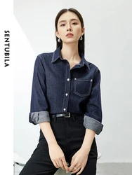 SENTUBILA Denim Shirt for Women Spring 2024 Korean Fashion Long Sleeve Tops Casual Button Up Shirt Jacket Outerwear W41C53537