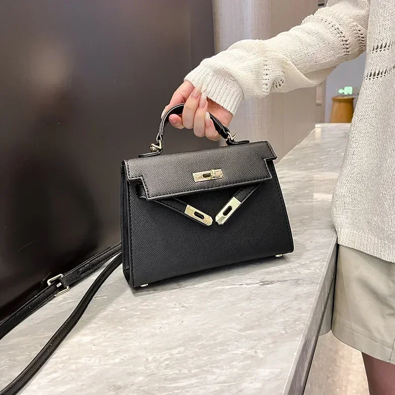 Fashionable Women's Hand-held Kelly Bag 2024 New High-end Single Shoulder Diagonal Cross Bag Versatile Small Square Bag