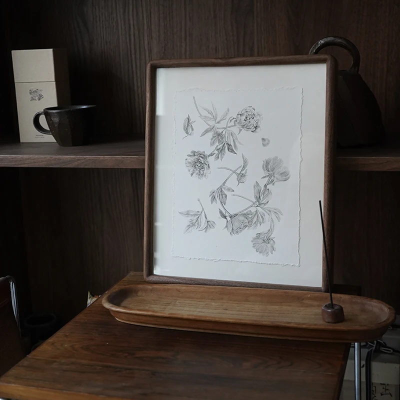 

Black walnut solid wood decorative painting handmade mortise and tenon flowers hand-painted draft hanging painting plants simple
