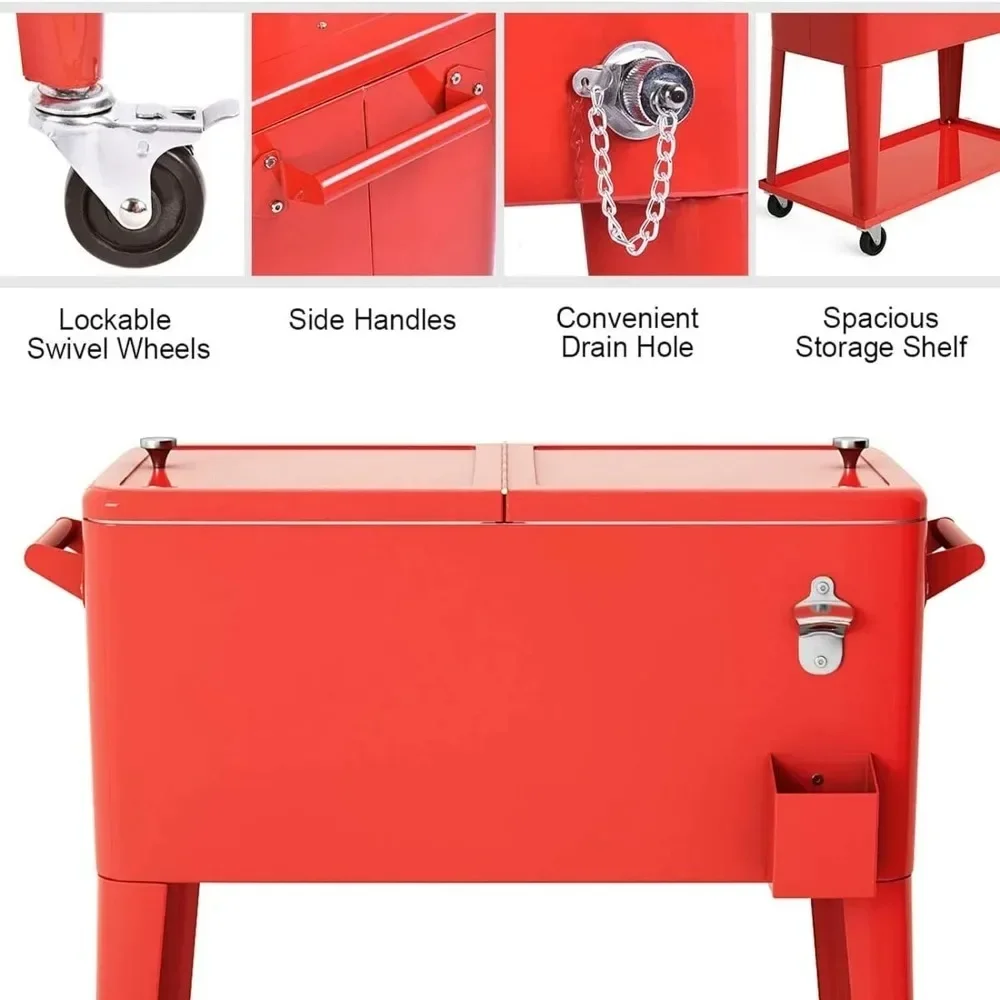 #For Patio Cooler Cart, 80qt Cooler  for Beverage with Locking Wheels, Beverage Bar Cooler Trolley Ice Chest for Party Cookouts view 6
