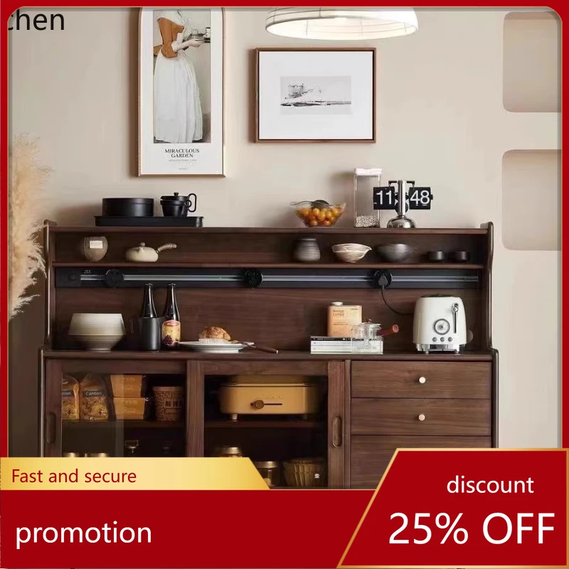 

HT black walnut solid wood dining side cabinet storage locker living room tea cabinet integrated cabinet