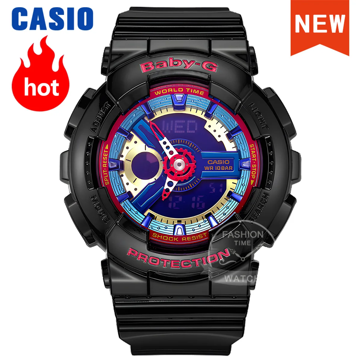 Casio BABY-G Women\'s Top Luxury Set Waterproof Sports Quartz Double Display Watch LED Light Waterproof Sports BA-112-1A