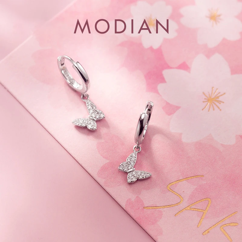 

Modian 925 Sterling Silver Sparkling Zircon Dancing Butterfly Hoop Earring for Women Fashion Luxury Wedding Gift Fine Jewelry