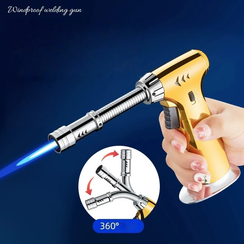 

New Metal High-temperature 360 ° Flexible Hose Flame Gun Windproof Portable Turbine Torch Outdoor Kitchen Camping Lighter