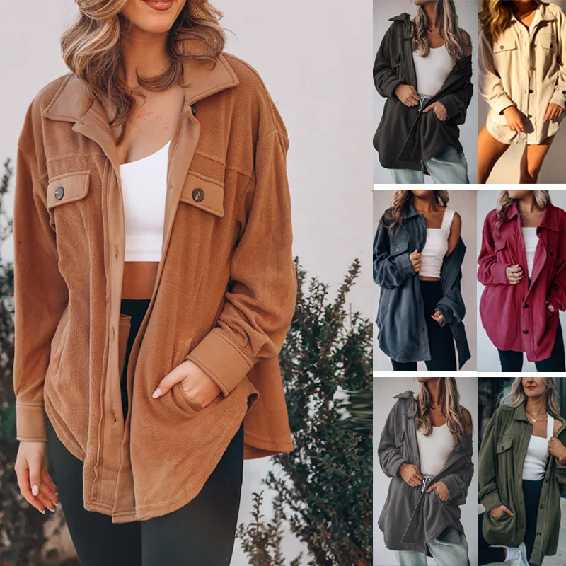 معاطف صوف نسائية سترات مزيج صلبة جيب بياقة مقلوبة وأكمام طويلة واحدة الصدر سيدة مكتب غير رسمية 2025 خريف وشتاء #4