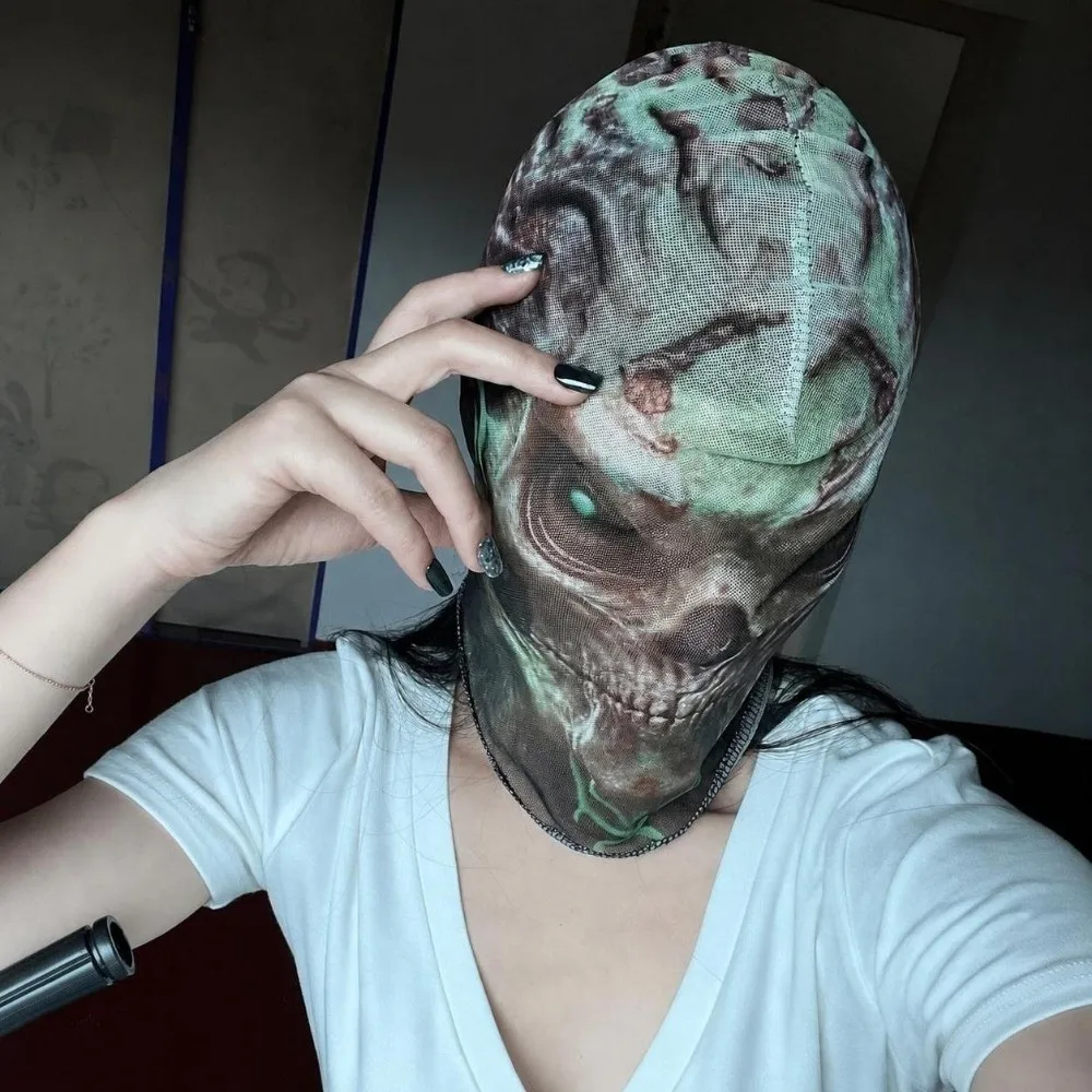 3D Halloween Masks Breathable Elastic Headwear Full Face Mask for Halloween Realistic Mesh Visualized Zombie Mask Cosplay Events