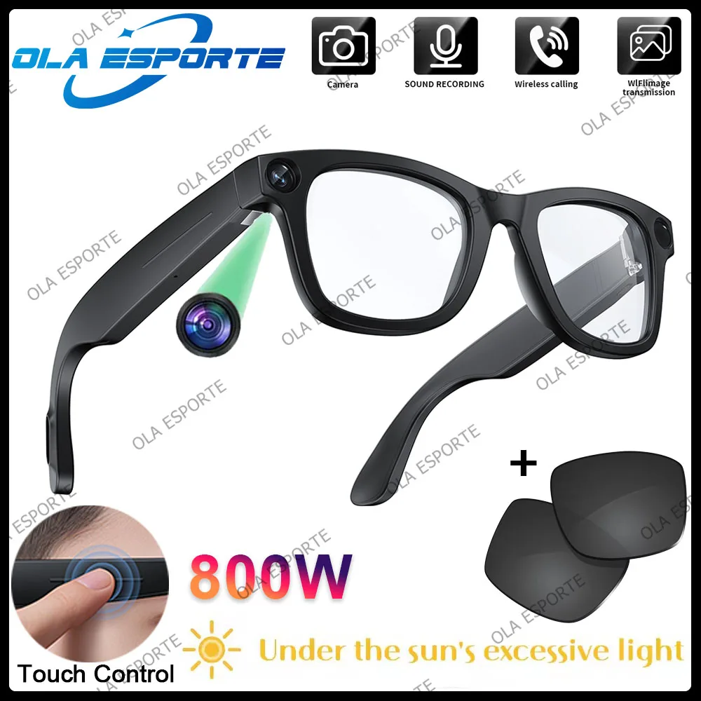2IN1 AI Smart Glasses 800W Pixel Camera Bluetooth Call Voice Assistant Stereo Music Translate anti-blue light lenses Sunglasses