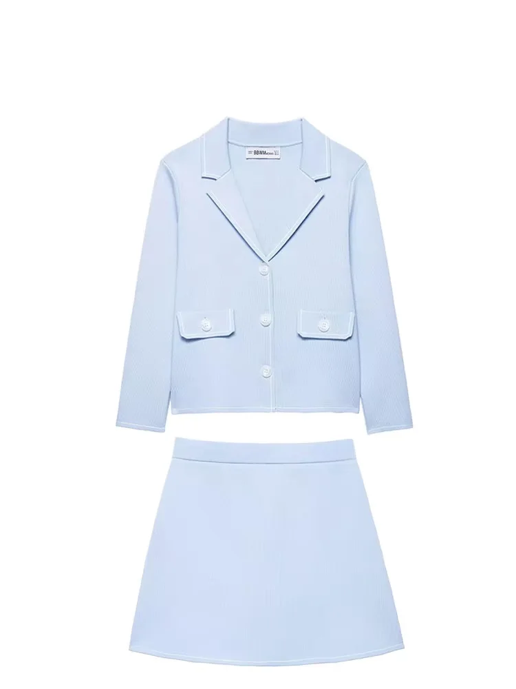 

HH Women's Fashion Suits Turn-Down Collar Long Sleeves Solid Single-Breasted Coats+High Waist Mini Skirts Female Skirt Sets