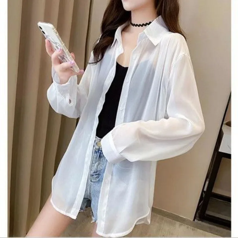 2024 Women's Clothing Women Shirt Summer New Chiffon Shirt Temperament Sunscreen Clothes Loose cardigan Thin Coat Blouses Shirts