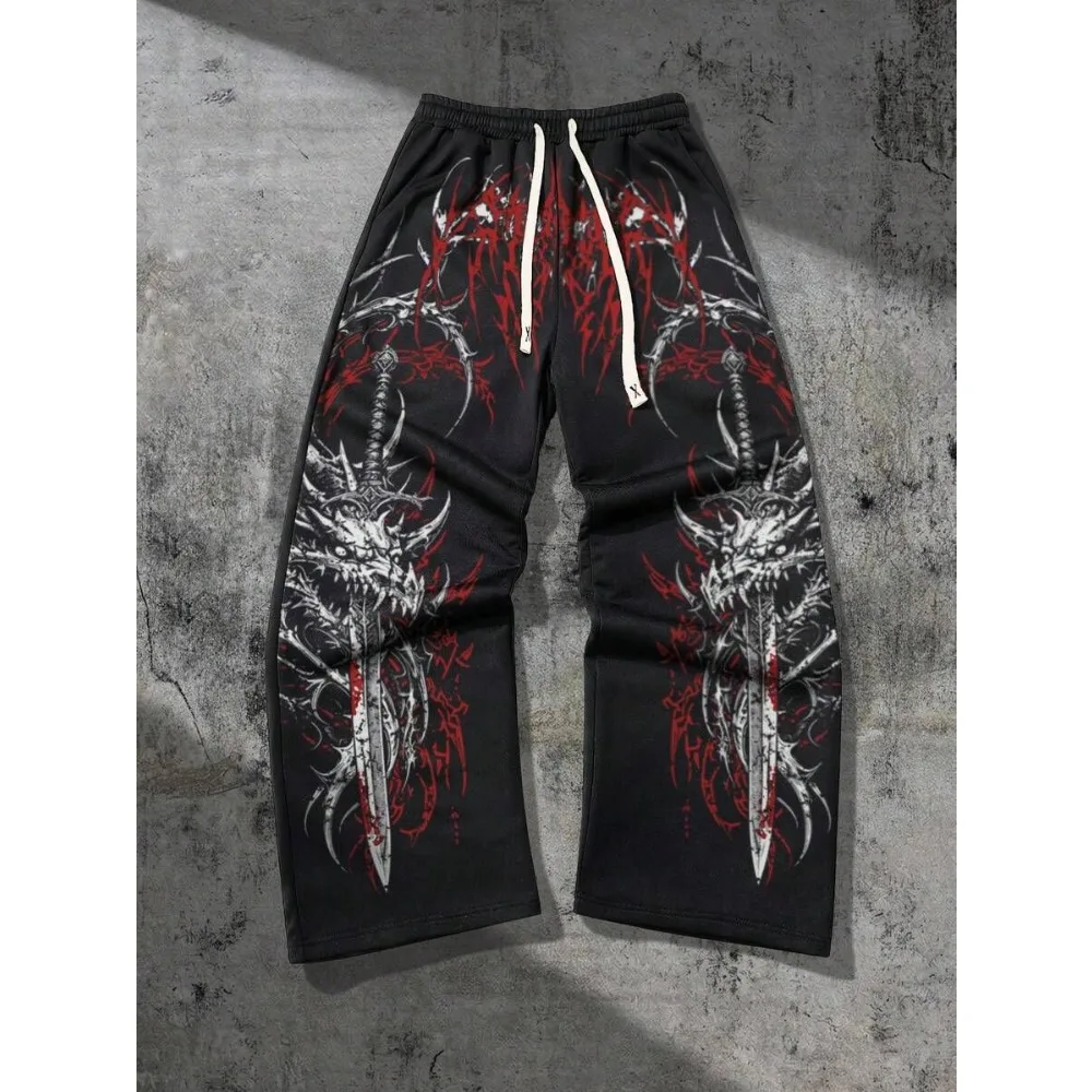 Dark Series Style Full Print 3D Men's and Women's Loose Straight Leg Pants Y2K Street Wear Loose Casual Hip-hop Pants